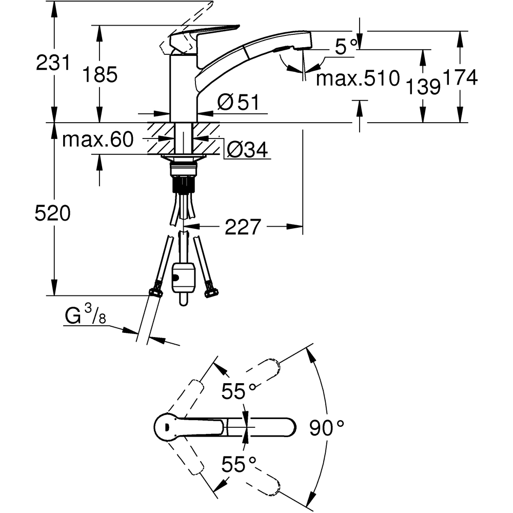 Baterie bucatarie GROHE Start 303072431, alama sanitara, negru