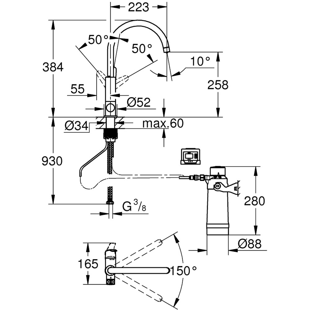 Baterie bucatarie cu filtru GROHE Blue Pure Baucurve 30385000, crom, argintiu