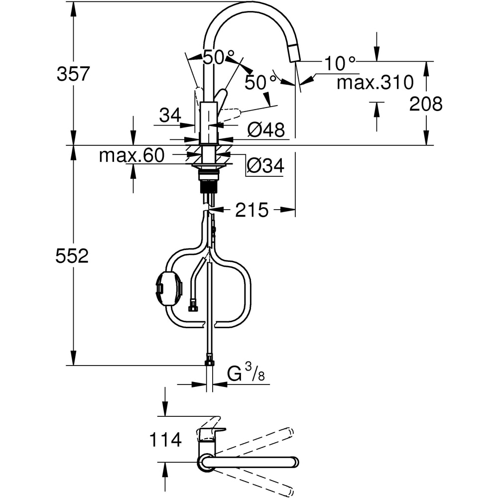 Baterie bucatarie GROHE Start Curve 30562000, dus extractibil, alama sanitara, crom