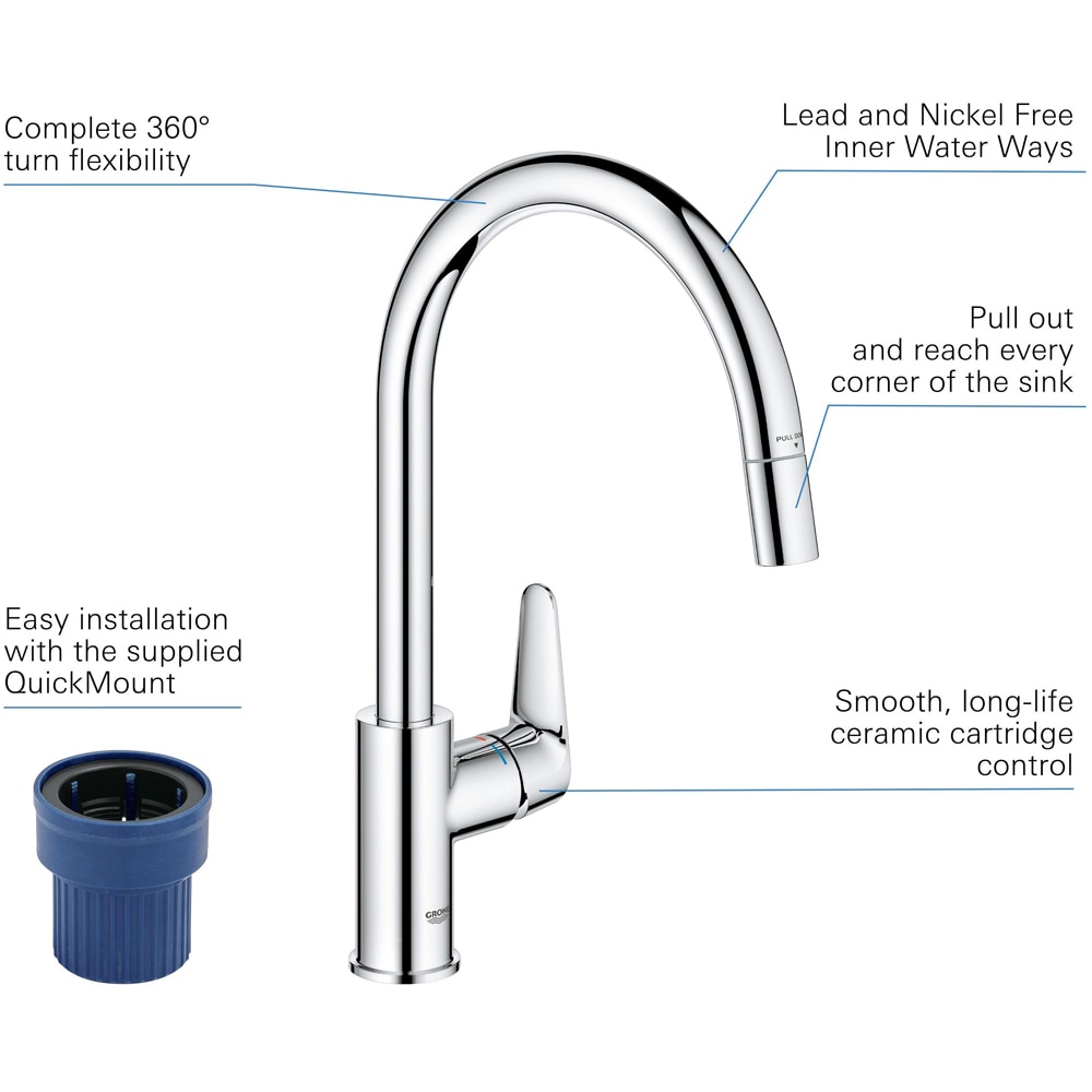 Baterie bucatarie GROHE Start Curve 30562000, dus extractibil, alama sanitara, crom