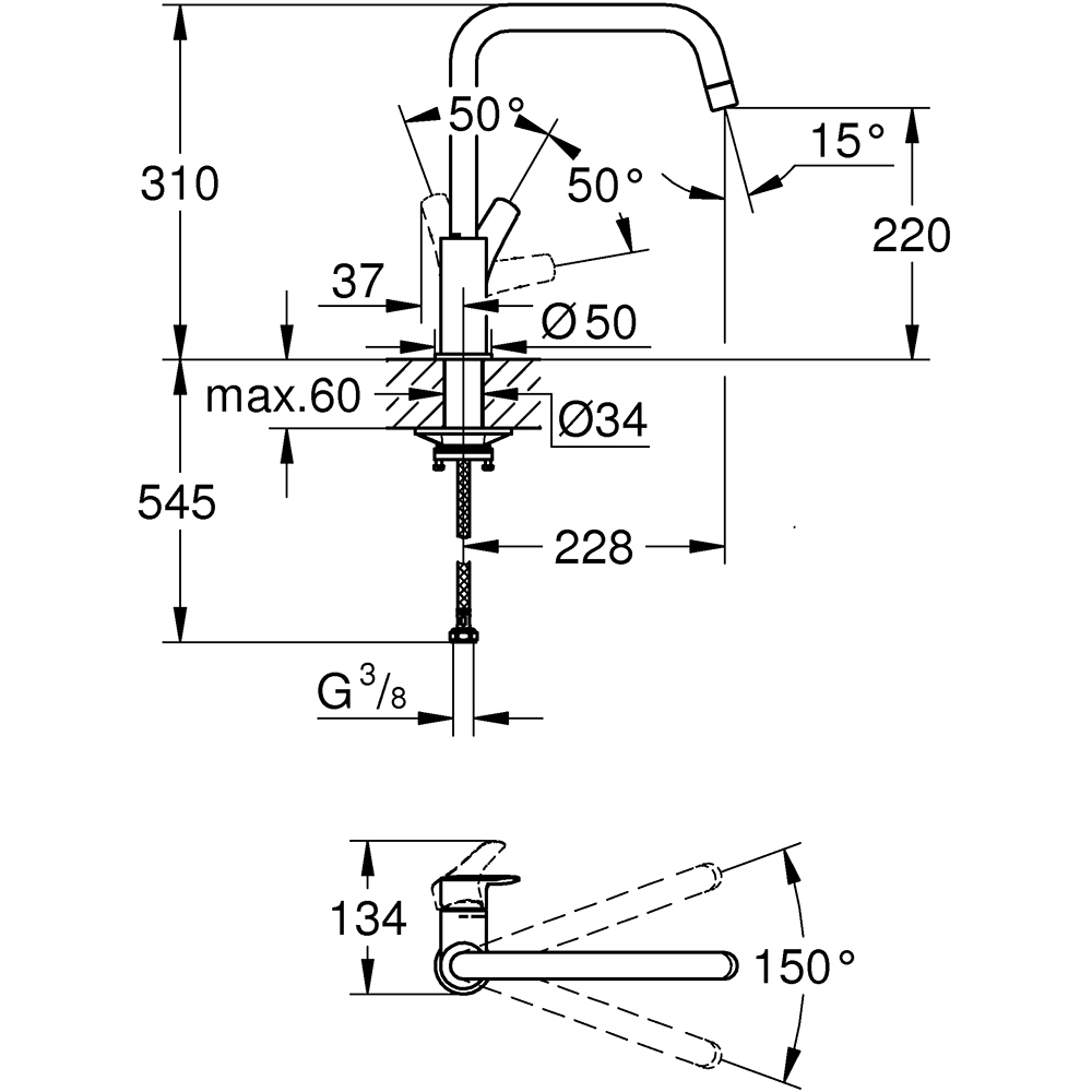 Baterie bucatarie GROHE Via 30568000, alama, crom