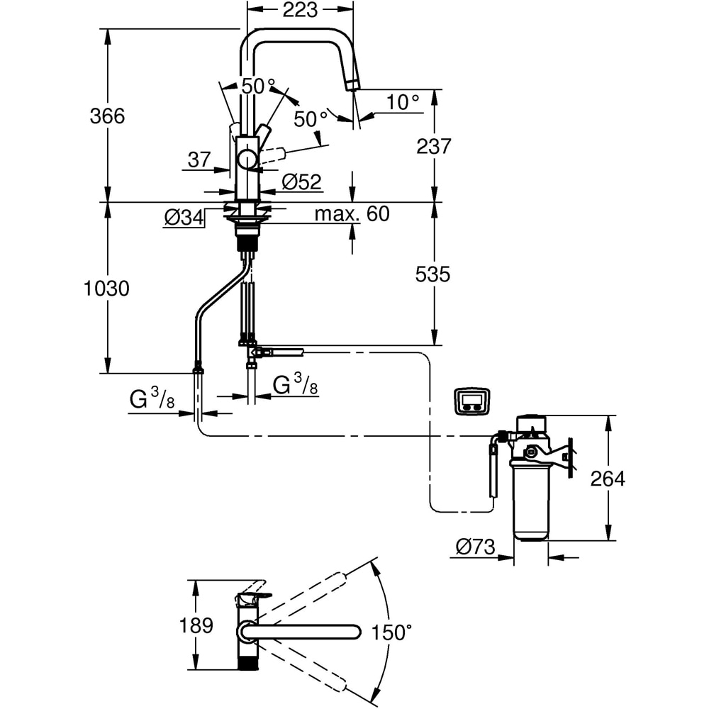 Baterie bucatarie GROHE Blue Pure Start 30596000, alama sanitara, crom