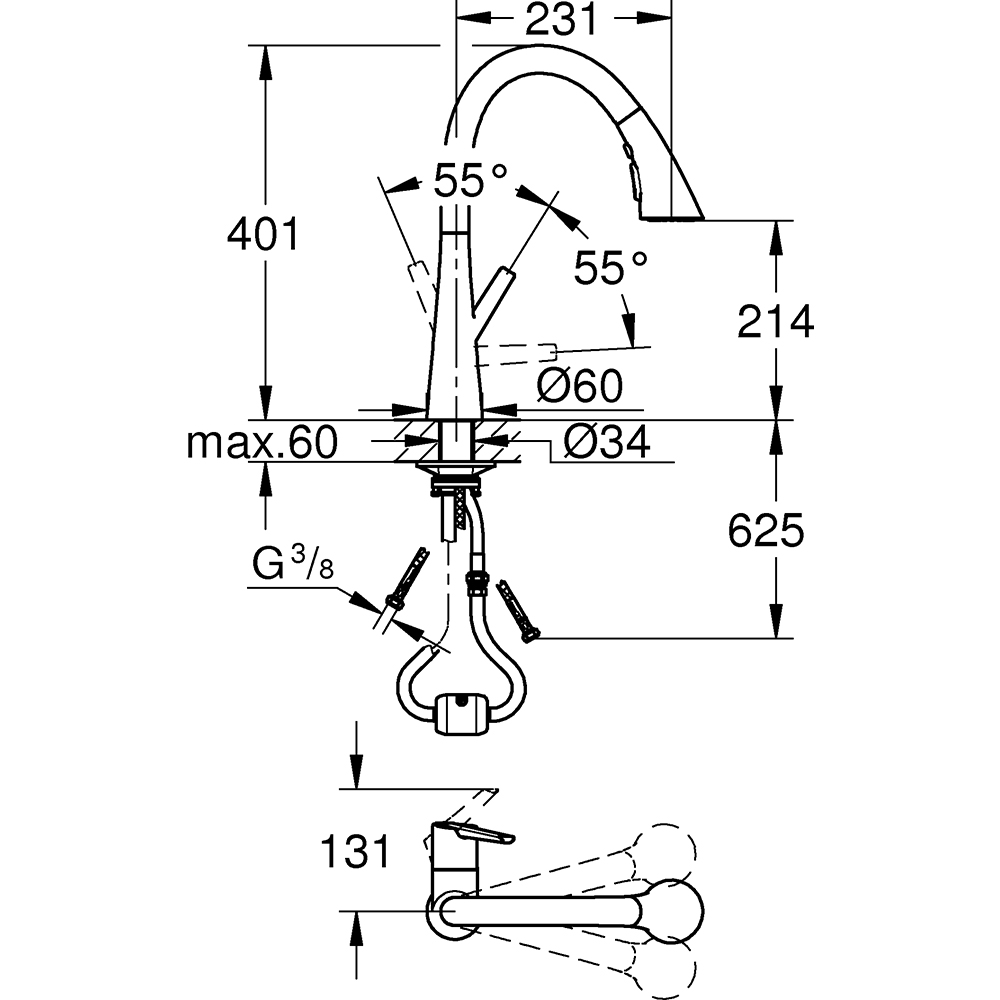 Baterie bucatarie GROHE Zedra 32294002, dus extractibil, alama, crom