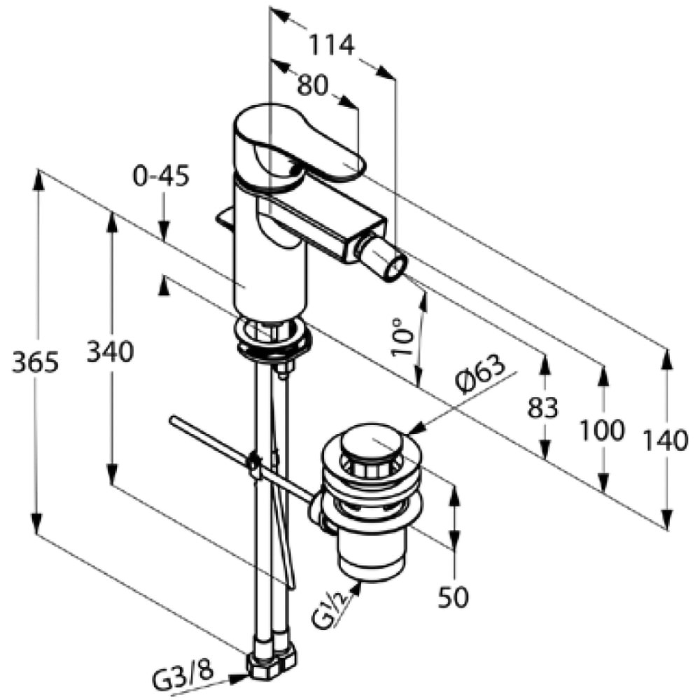 Baterie bideu KLUDI Objekta 324160575, alama sanitara, argintiu
