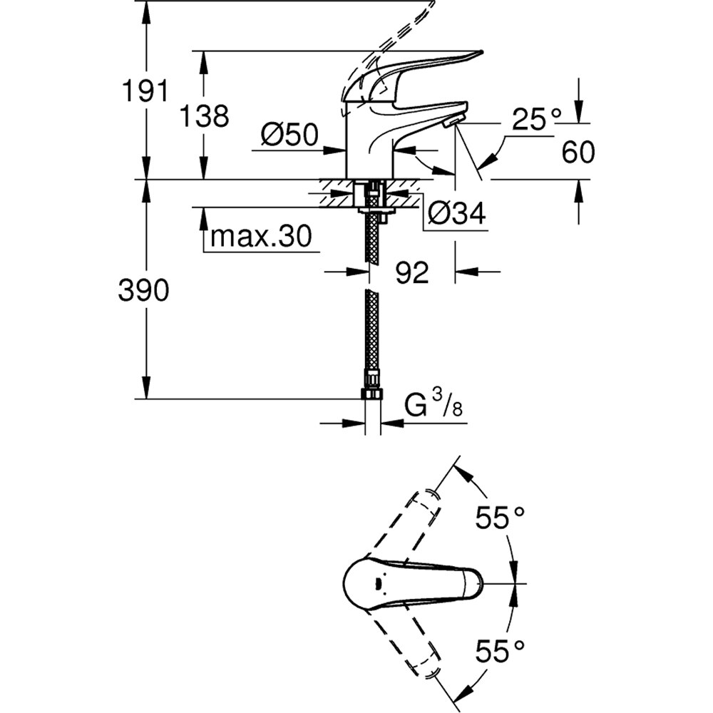 Baterie lavoar GROHE Euroeco Special 32762000, marimea S, metal, argintiu