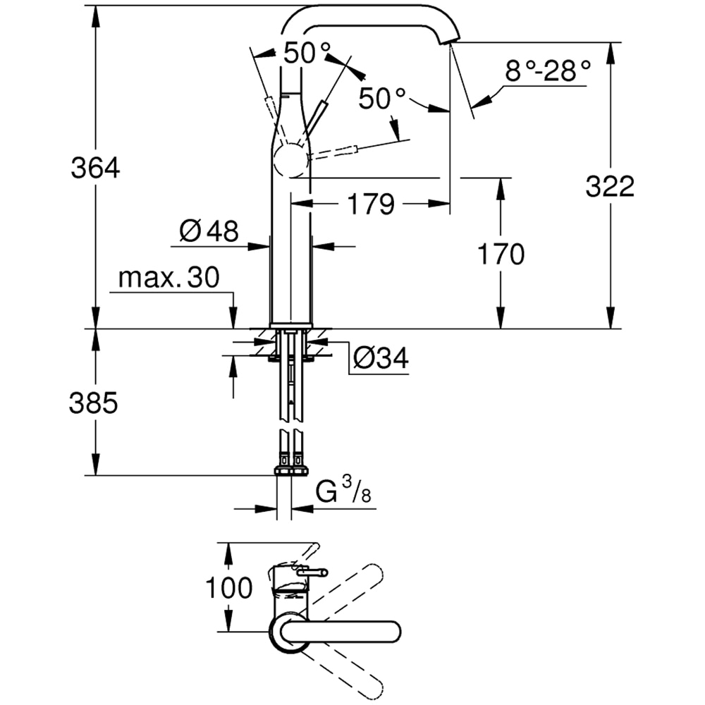 Baterie lavoar GROHE Essence 32901GL1, marimea XL, alama, auriu