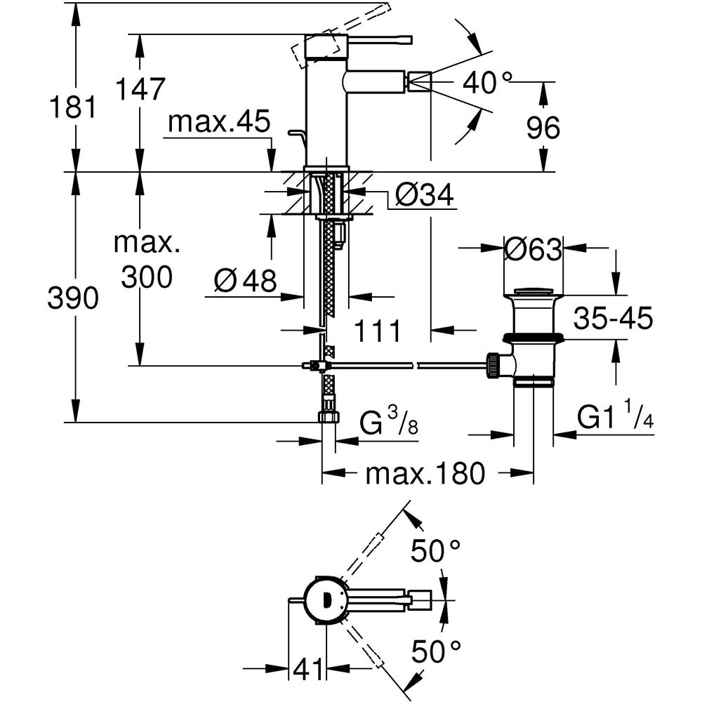 Baterie bideu GROHE Essence 32935AL1, alama sanitara, grafit