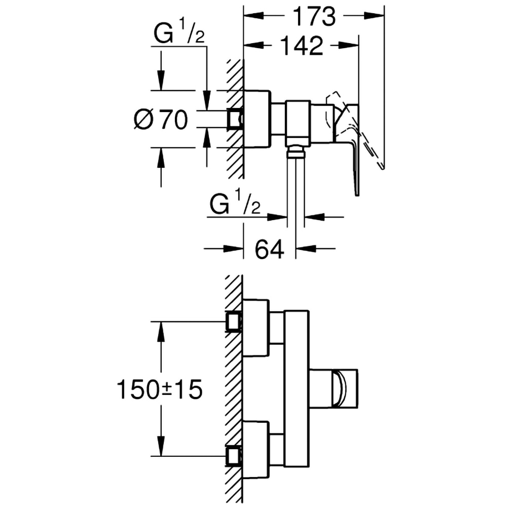 Baterie dus GROHE Lineare 33865AL1, alama, gri antracit