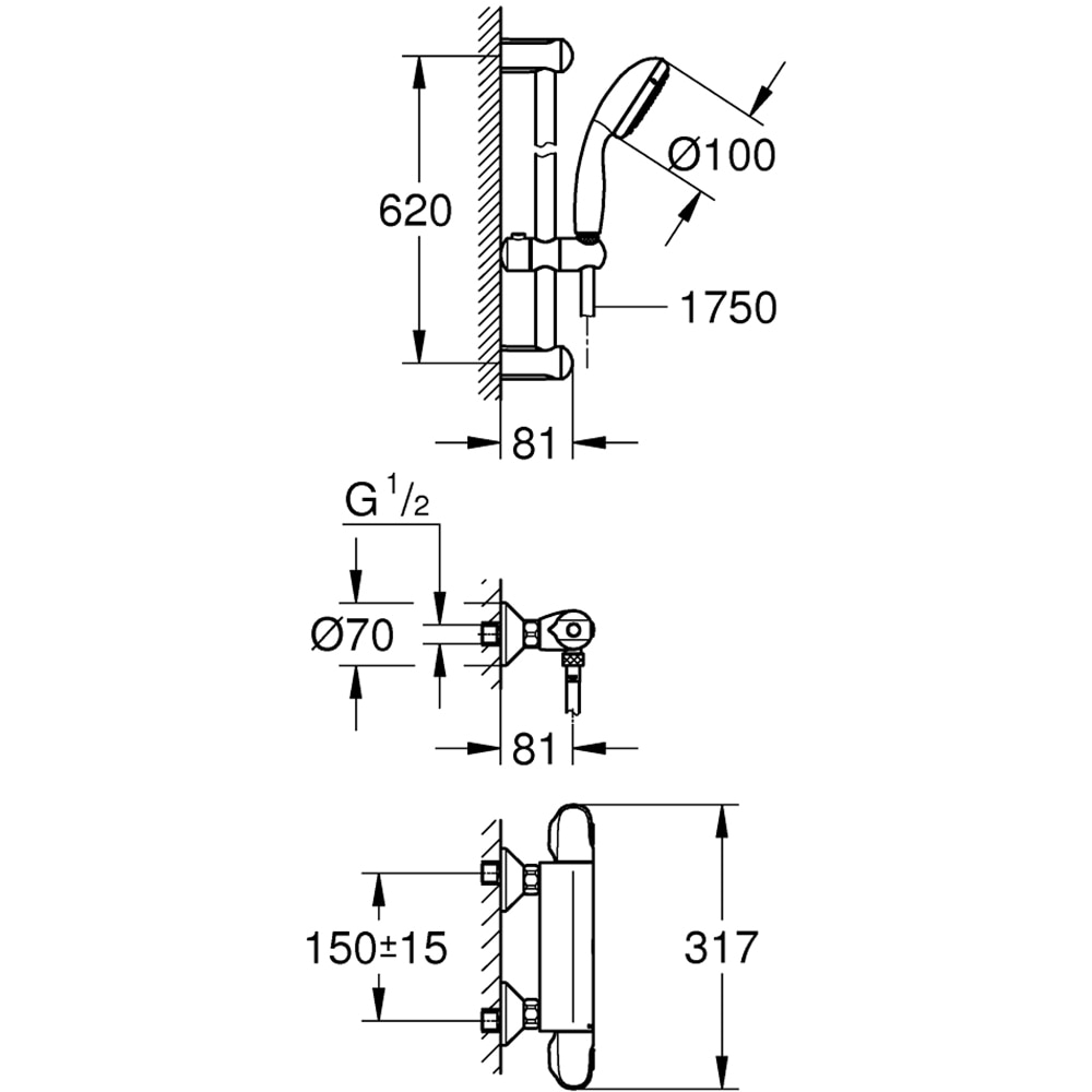 Set dus GROHE Grohtherm 1000 34151004, 2 functii, crom