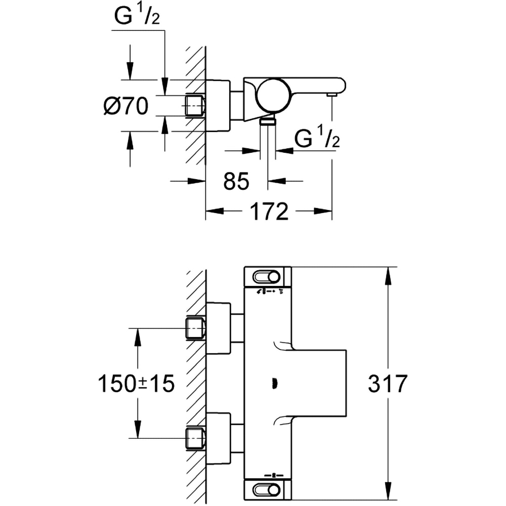 Baterie cada-dus GROHE Grohtherm 2000 34174001, termostat, metal, crom
