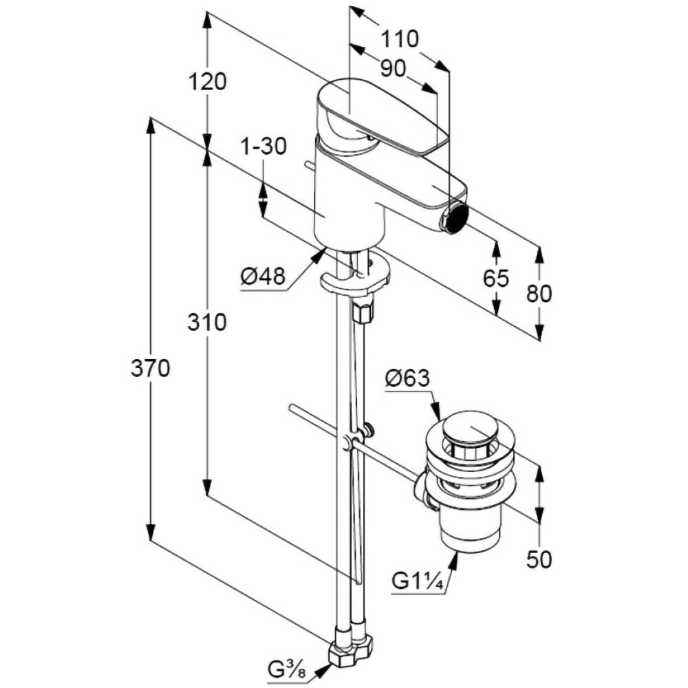 Baterie bideu KLUDI Pure&Solid 342160575, alama sanitara, argintiu