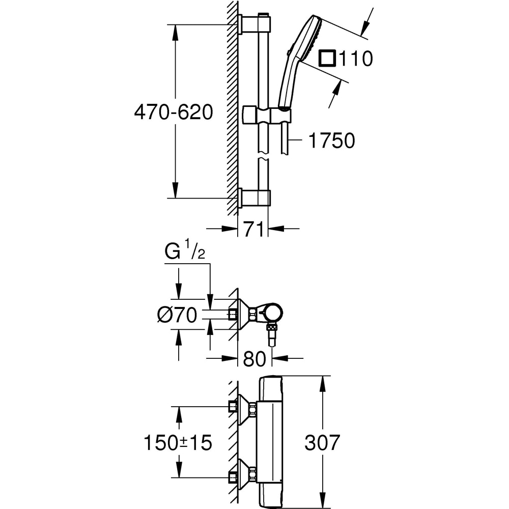 Set dus GROHE Precision Trend 34237003, termostat, 3 functii, crom