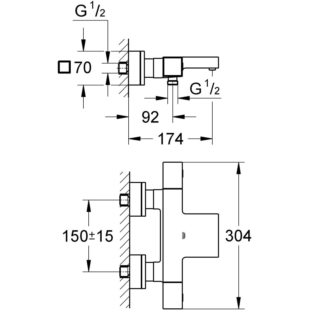 Baterie cada-dus GROHE Grohtherm Cube 34508000, alama sanitara, crom
