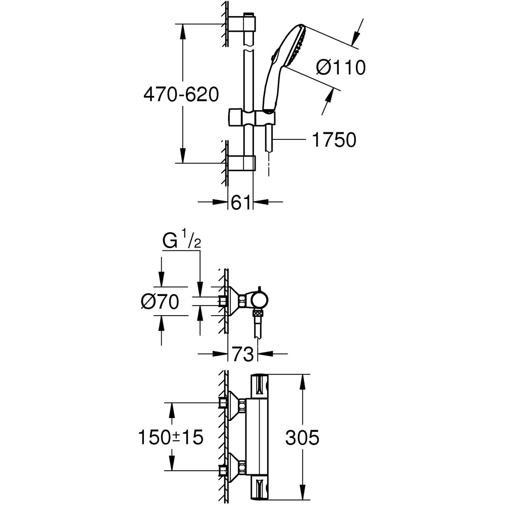 Set dus GROHE Grohtherm 800 34565002, termostat, 2 functii, crom