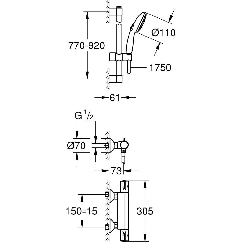 Set dus GROHE Grohtherm 800 34566002, termostat, 2 functii, crom
