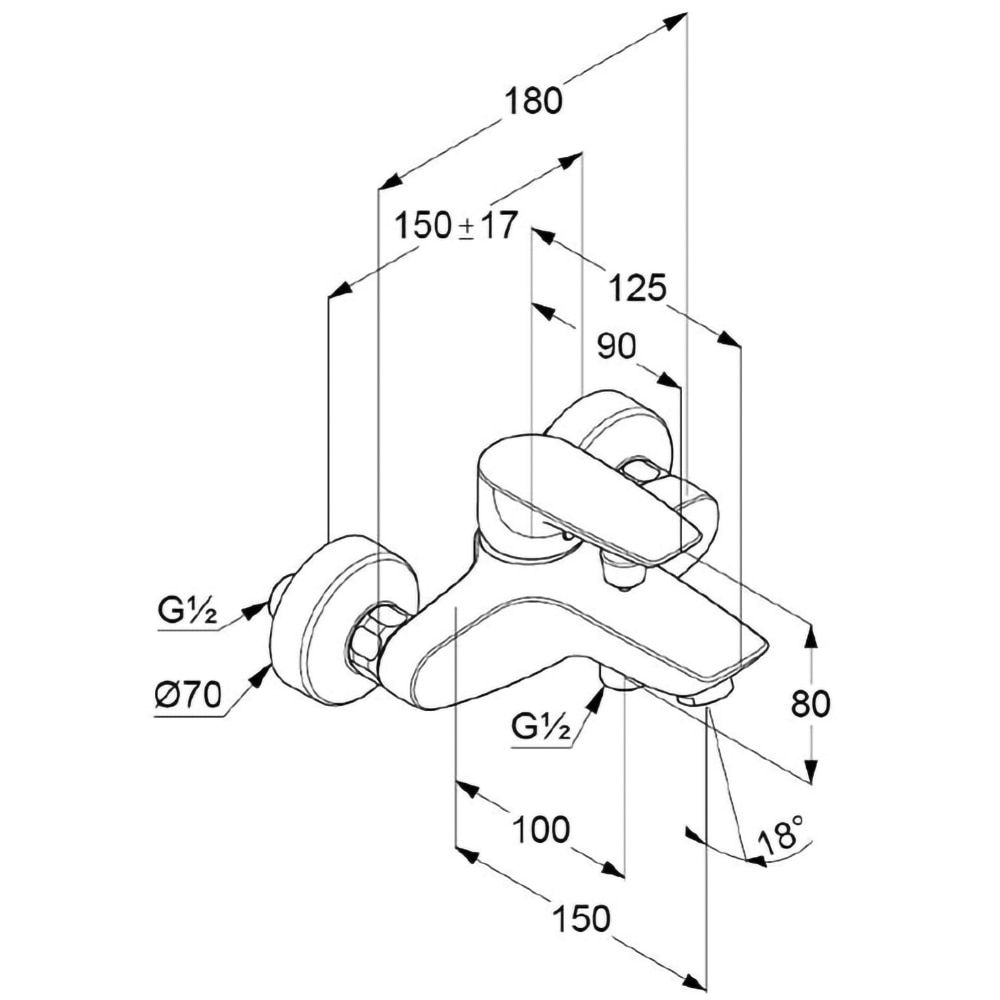 Baterie cada-dus KLUDI Pure&Solid 346810575, alama sanitara, argintiu