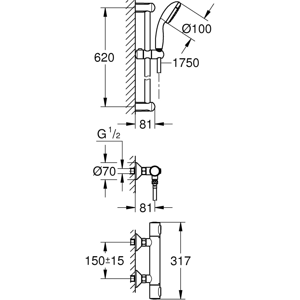 Set dus GROHE Grohtherm 500 34796000, termostat, 1 functie, crom