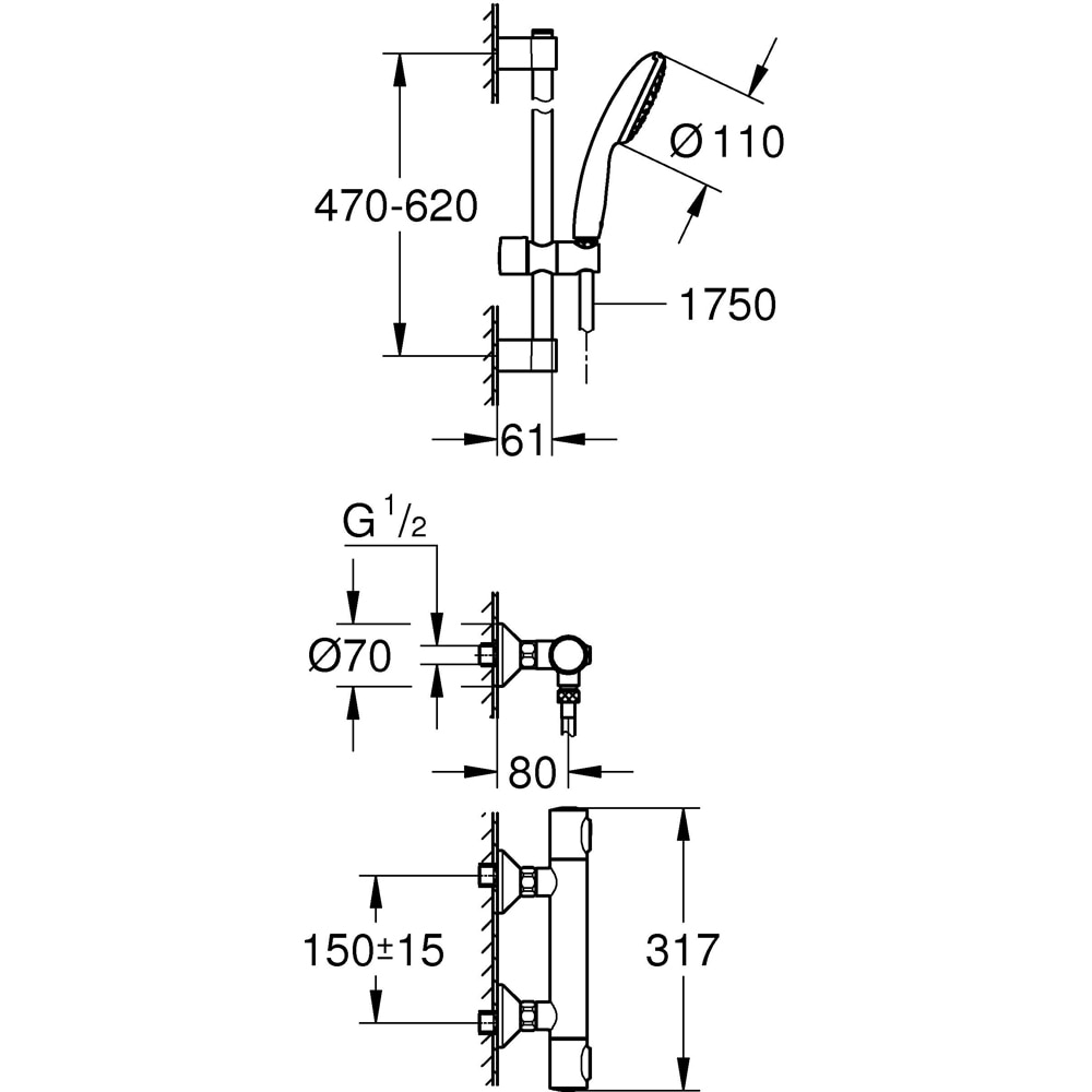 Set dus GROHE Grohtherm 500 34796001, termostat, 1 functie, crom