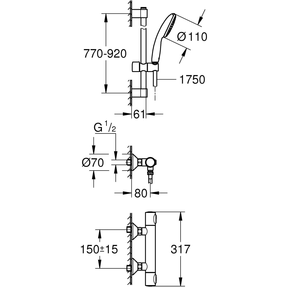 Set dus GROHE Grohtherm 500 34797001, termostat, 1 functie, crom