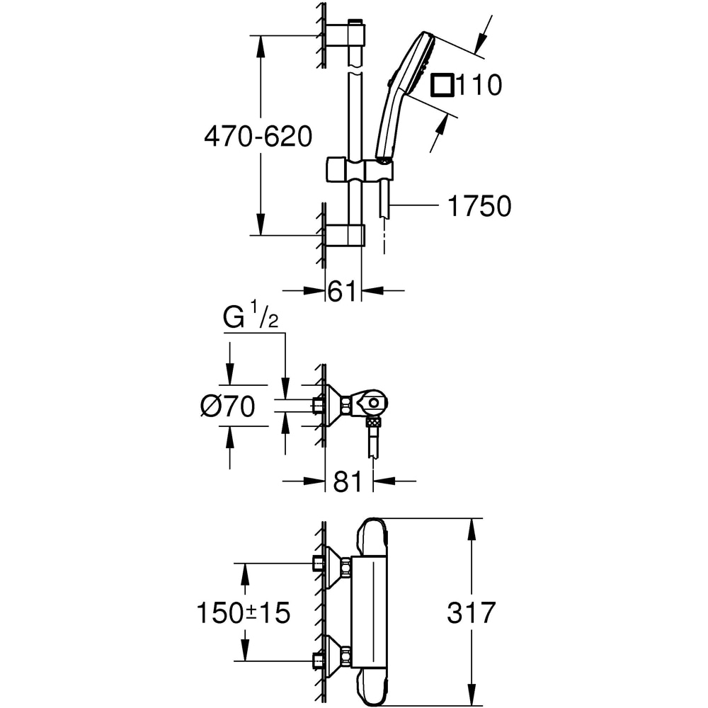 Set dus GROHE Grohtherm 1000 34820005, termostat, 2 functii, crom
