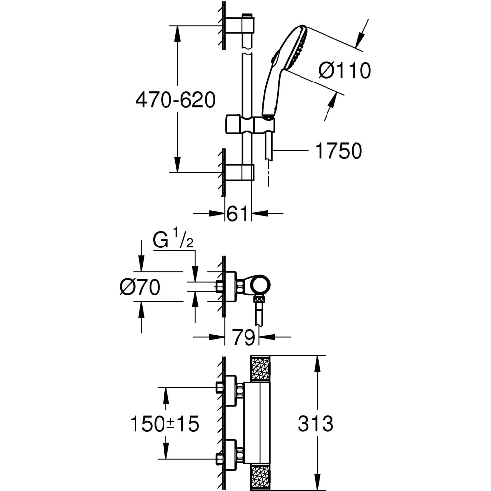 Set dus GROHE Grohtherm 1000 Performance 34834001, termostat, 2 functii, crom