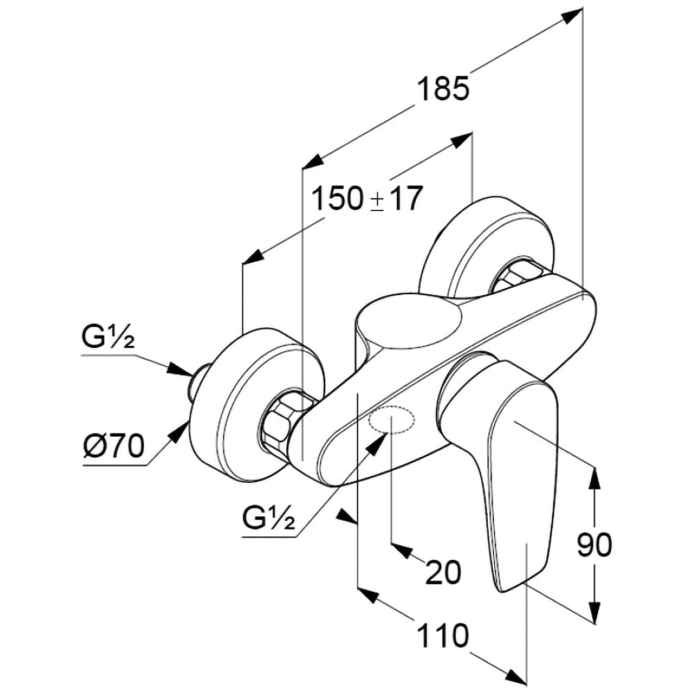 Baterie cada-dus KLUDI Pure&Solid 348410575, alama sanitara, argintiu