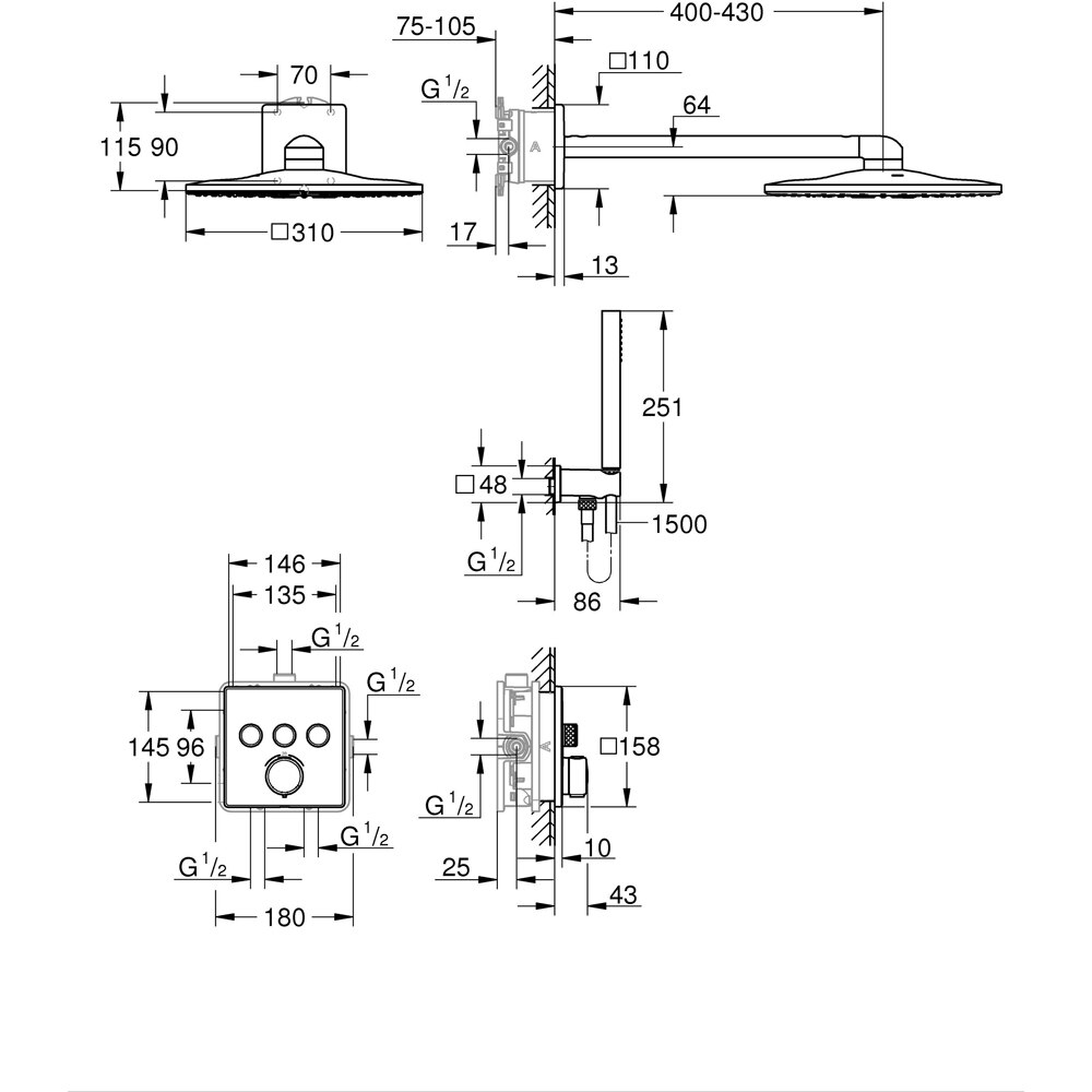 Sistem dus GROHE Precision SmartControl 310 34875000, termostat, 3 functii, crom