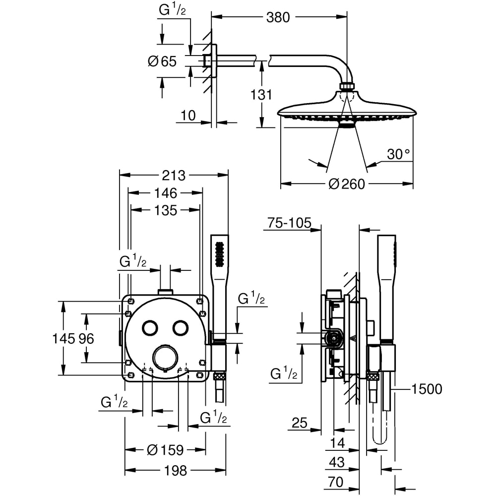 Sistem dus GROHE Precision SmartControl 260 34878000, termostat, 3 functii, crom