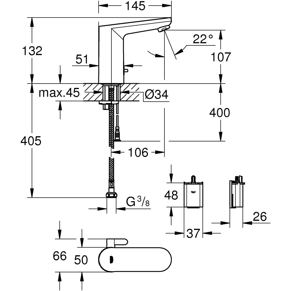 Baterie lavoar GROHE Get 36366002, alama sanitara, crom