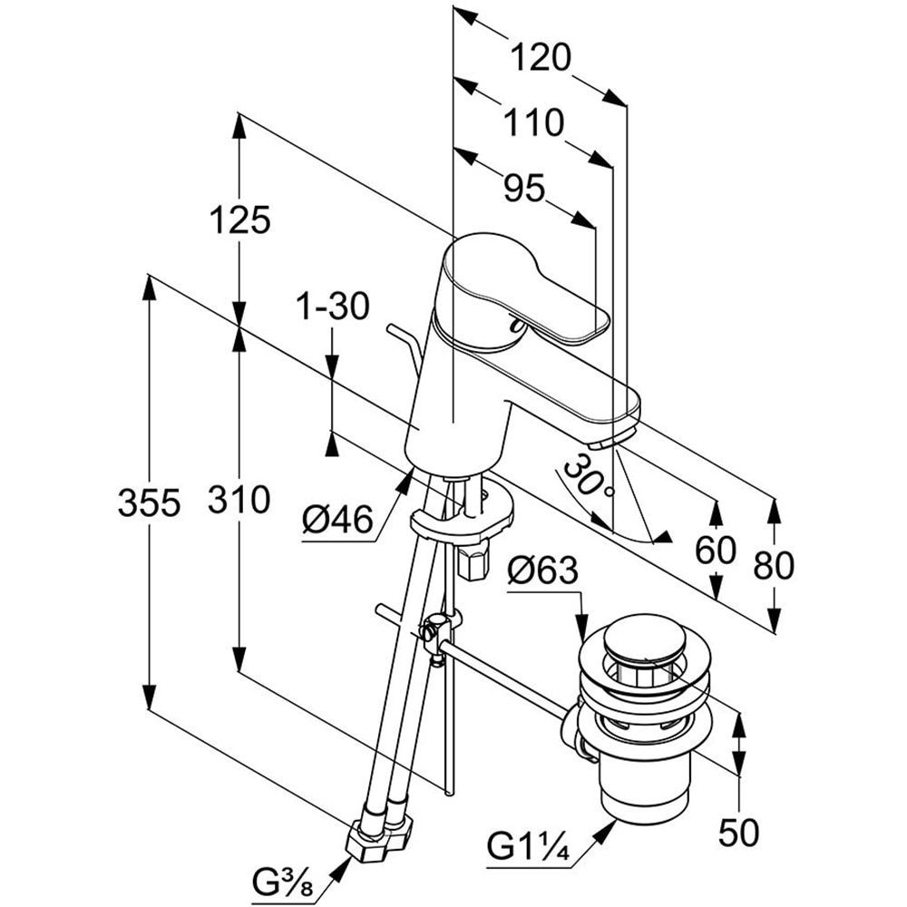 Baterie lavoar KLUDI Pure&Easy 372850565, alama sanitara, argintiu