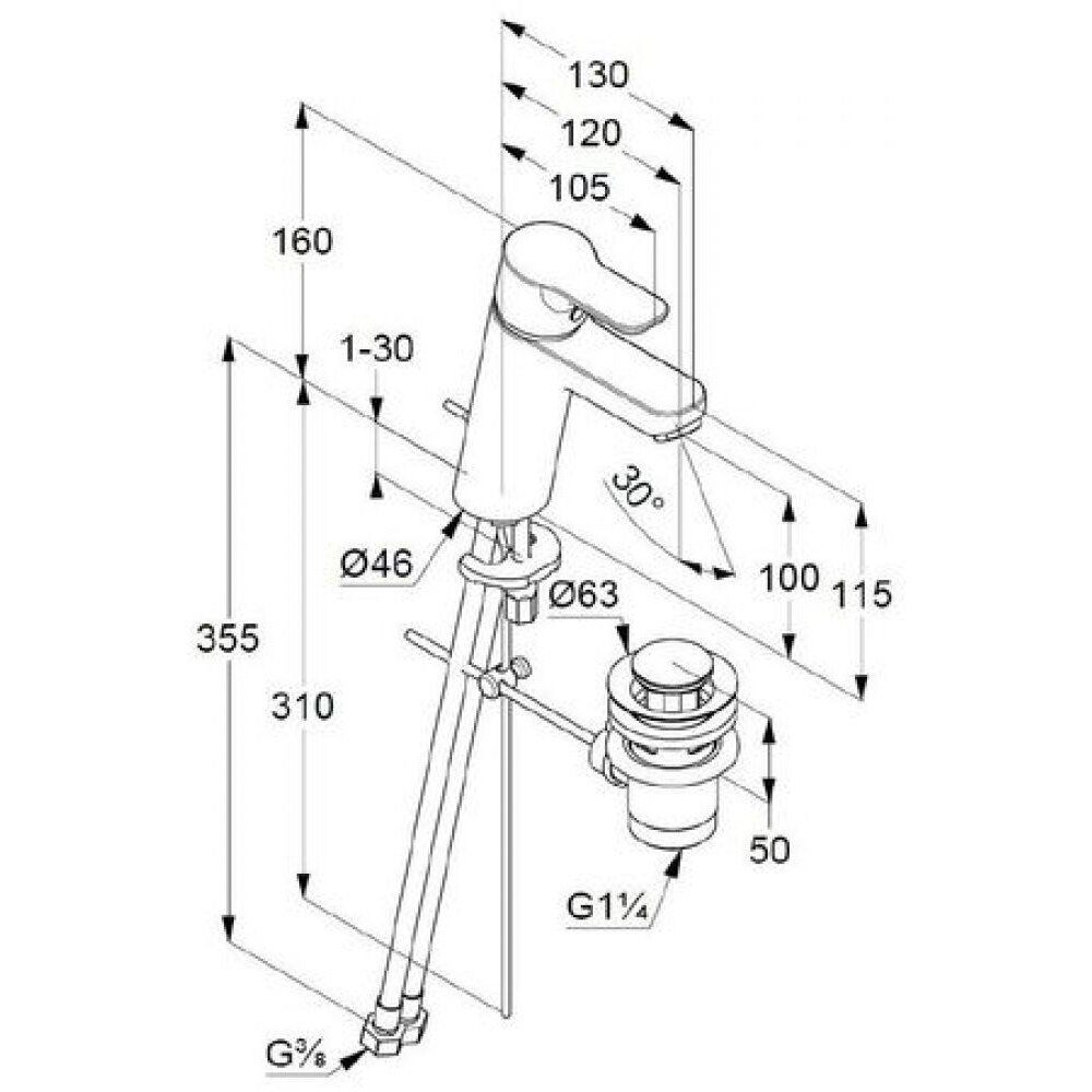 Baterie lavoar KLUDI Pure&Easy 372900565, alama sanitara, argintiu