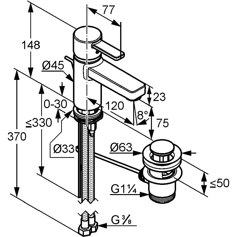 Baterie lavoar KLUDI Zenta 382608675, alama sanitara, negru