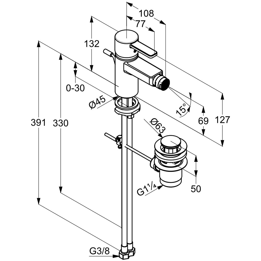 Baterie bideu KLUDI Zenta 385300575, alama sanitara, argintiu
