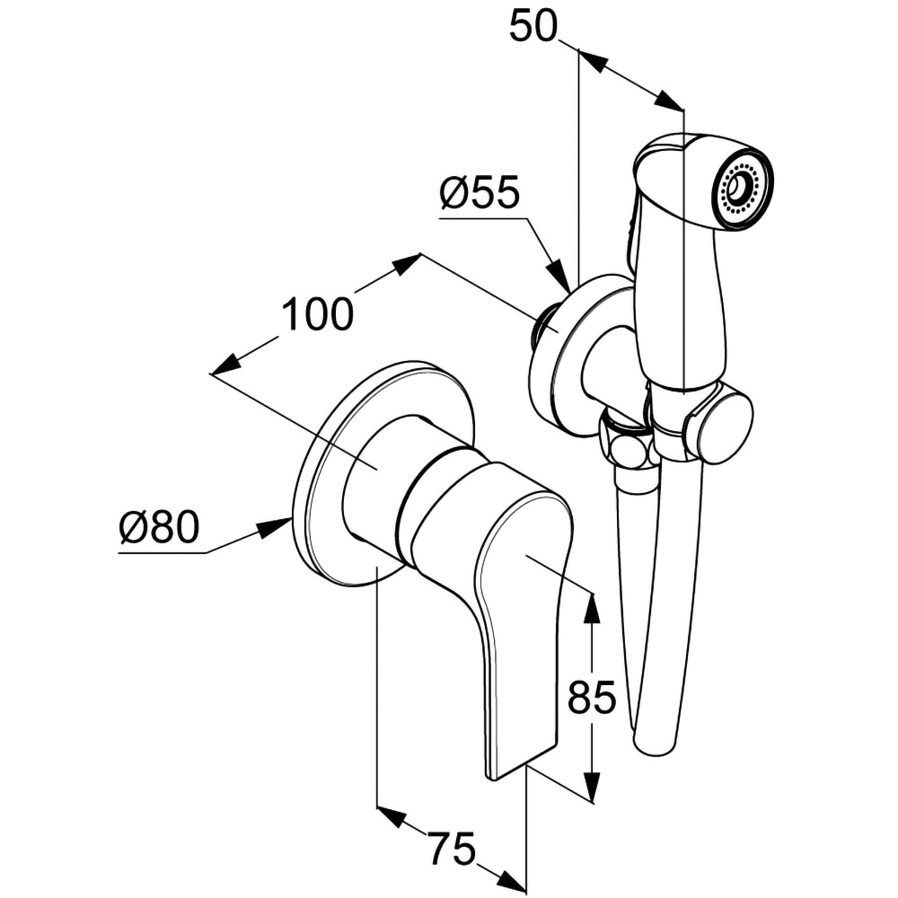 Set dus igienic KLUDI Zenta SL 489990565, 1 functie, crom