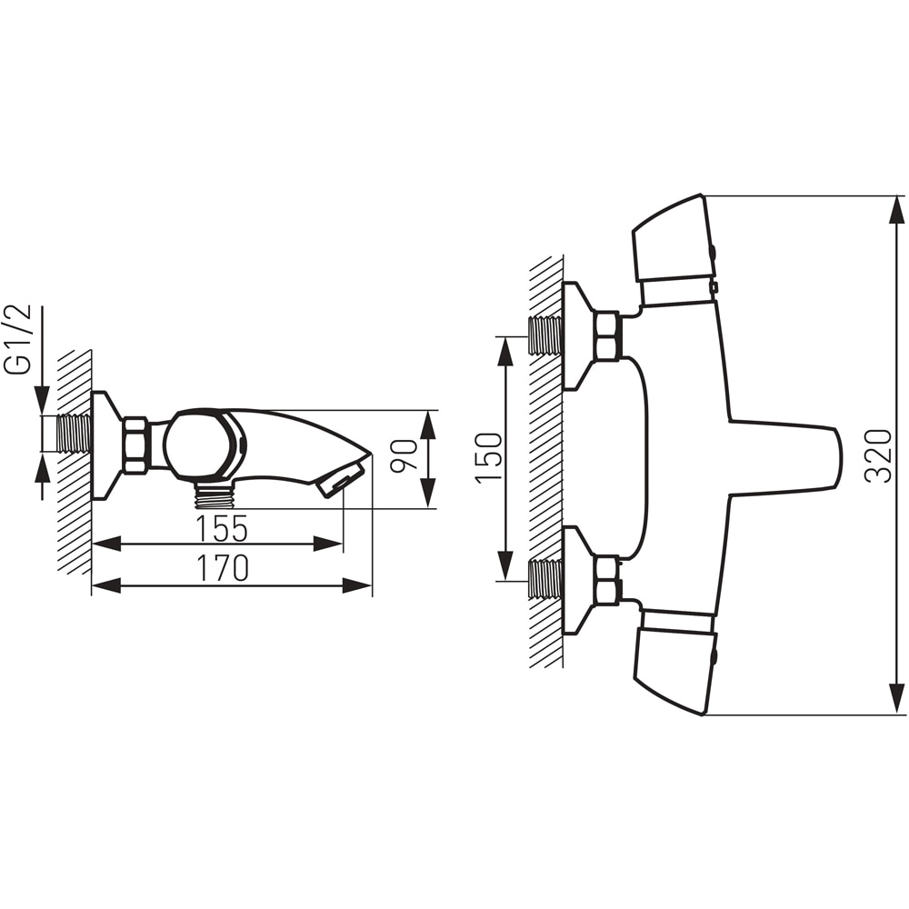 Baterie cada-dus FERRO Metalia 57 57921/1.0, termostat, alama sanitara, argintiu