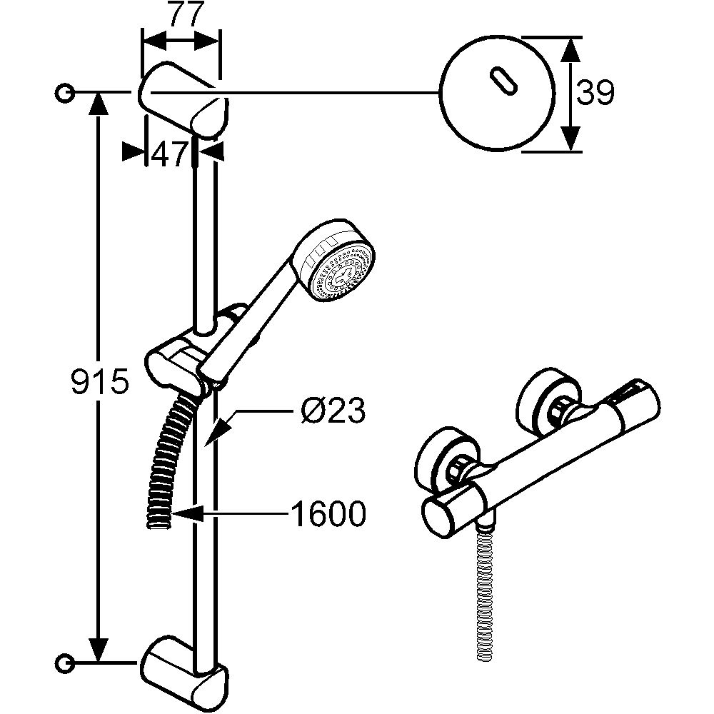 Sistem dus KLUDI Zenta 605770500, termostat, 2 functii, crom