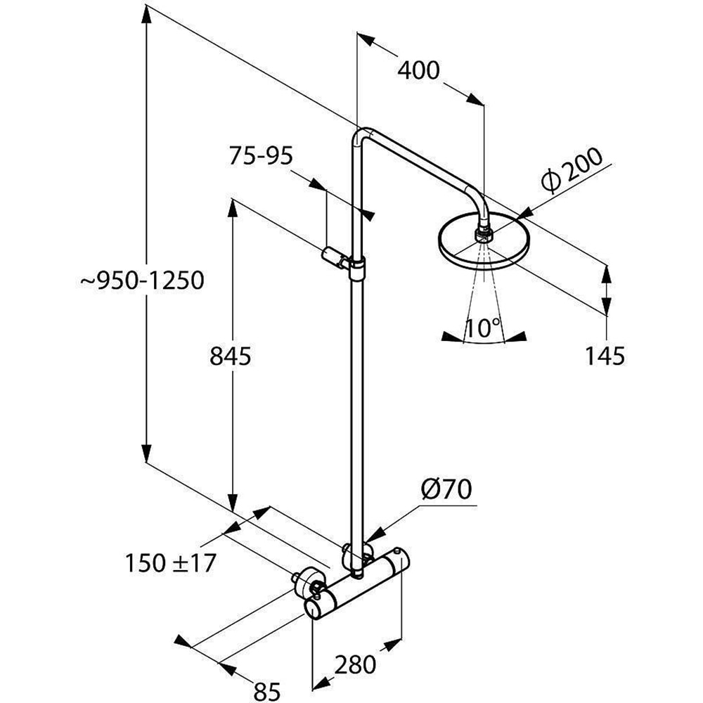 Sistem dus KLUDI A-QA 6608105-00, termostat, 1 functie, crom