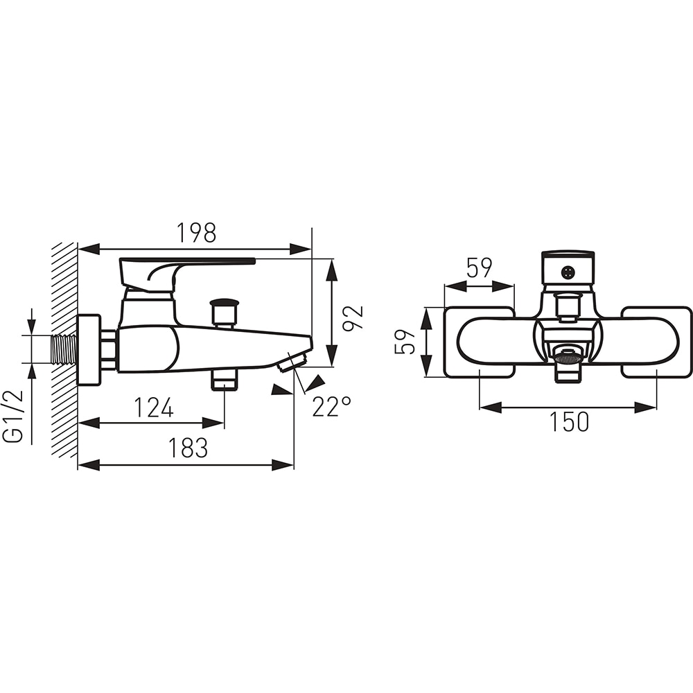 Baterie cada-dus FERRO Algeo Square BAQ1BLC, alama sanitara, negru