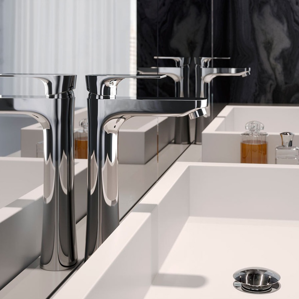 Baterie lavoar FERRO Square BAQ2L, alama sanitara, argintiu