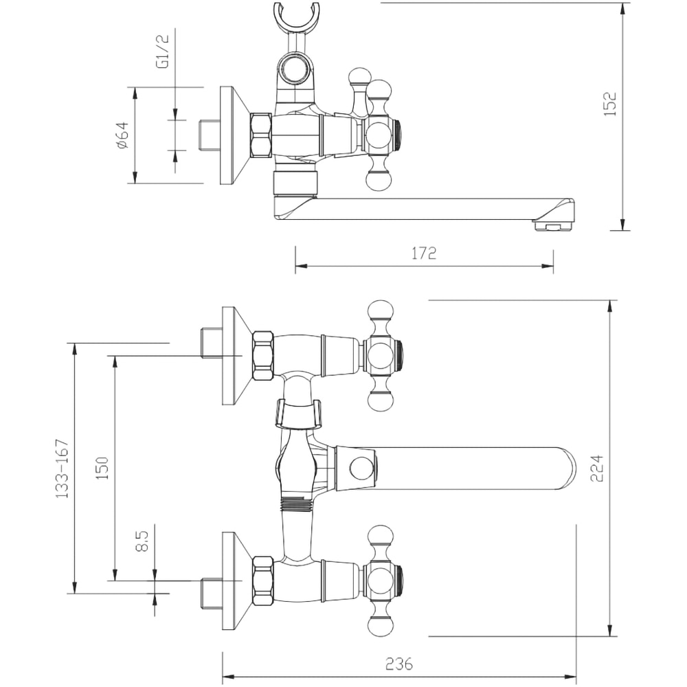 Baterie cada-dus SANOBI Retro SR-07, alama, argintiu