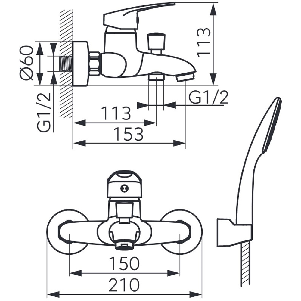 Set baterie cada-dus FERRO Isso BIS11, alama sanitara, argintiu