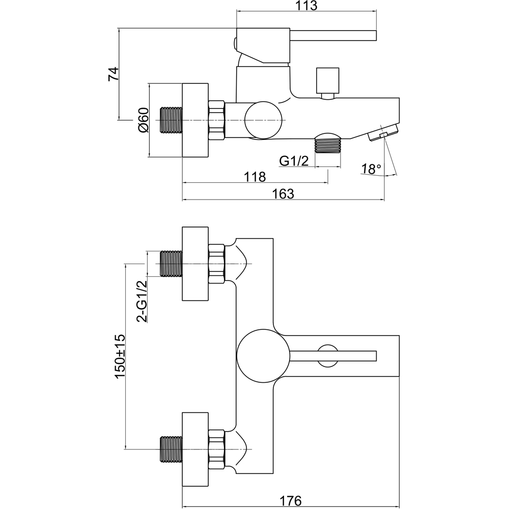 Baterie cada-dus FERRO Linus BLX1, alama sanitara, argintiu