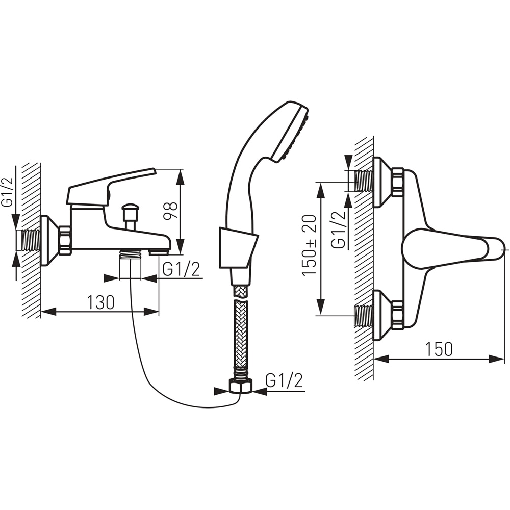 Set baterie cada-dus FERRO Smile BSM11, alama sanitara, argintiu