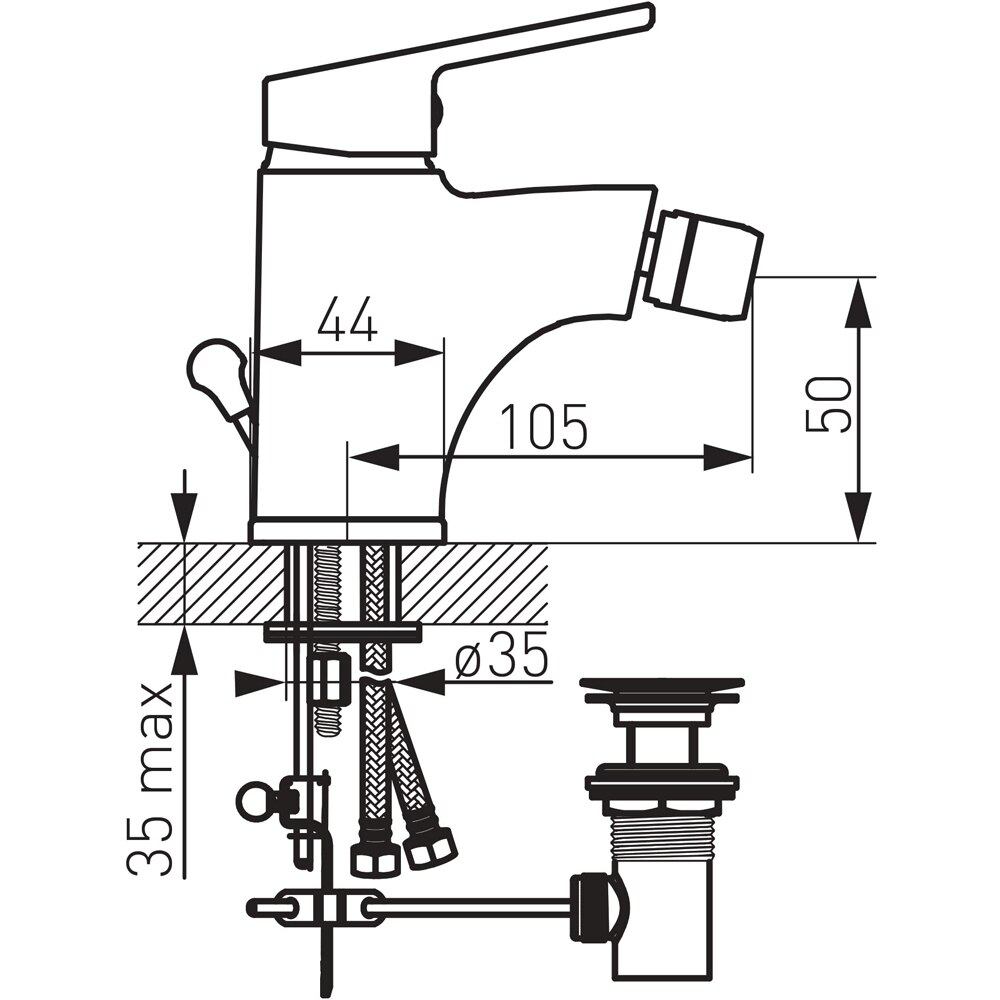 Baterie bideu FERRO Smile BSM6, alama sanitara, argintiu