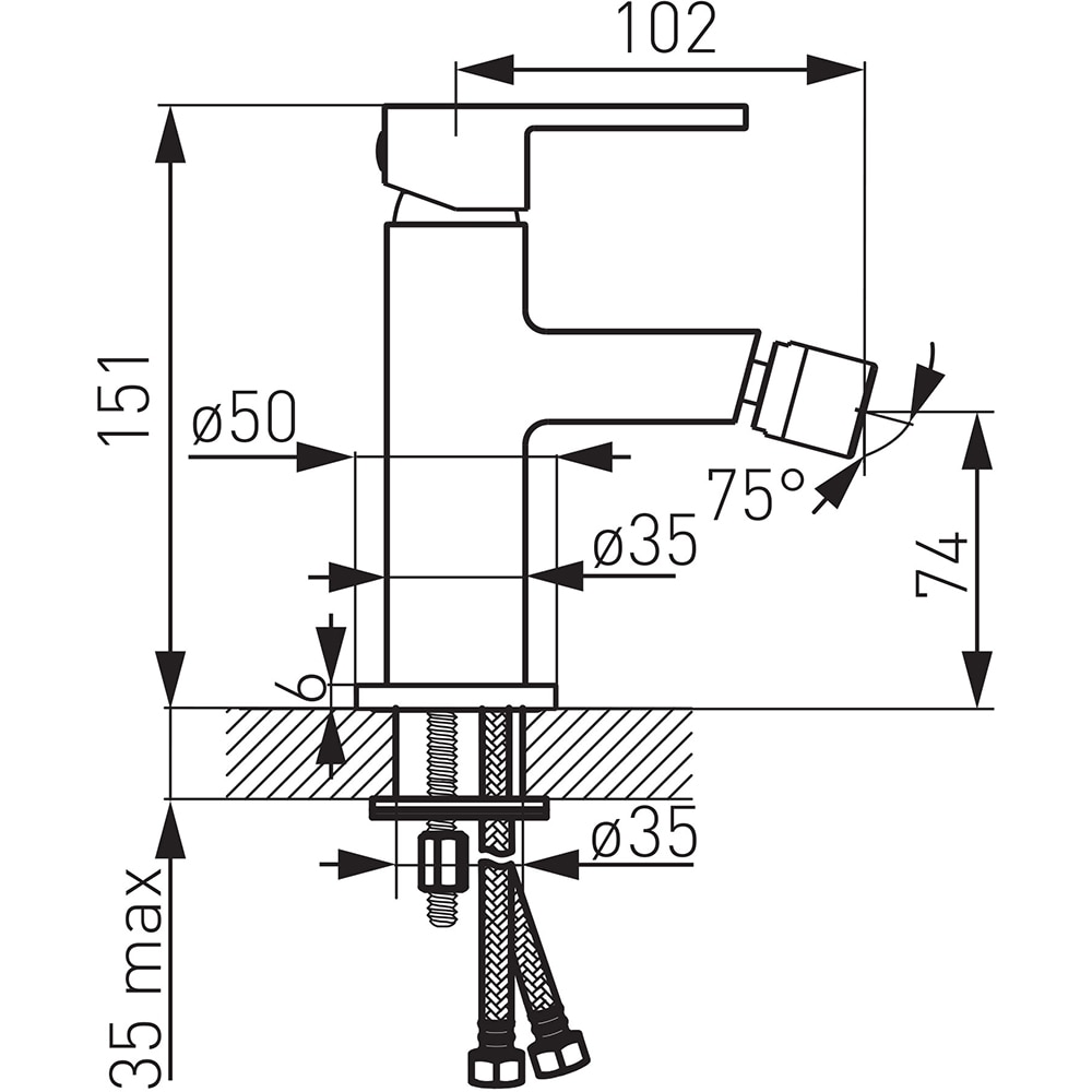 Baterie bideu FERRO Zicco BZI6, alama sanitara, argintiu