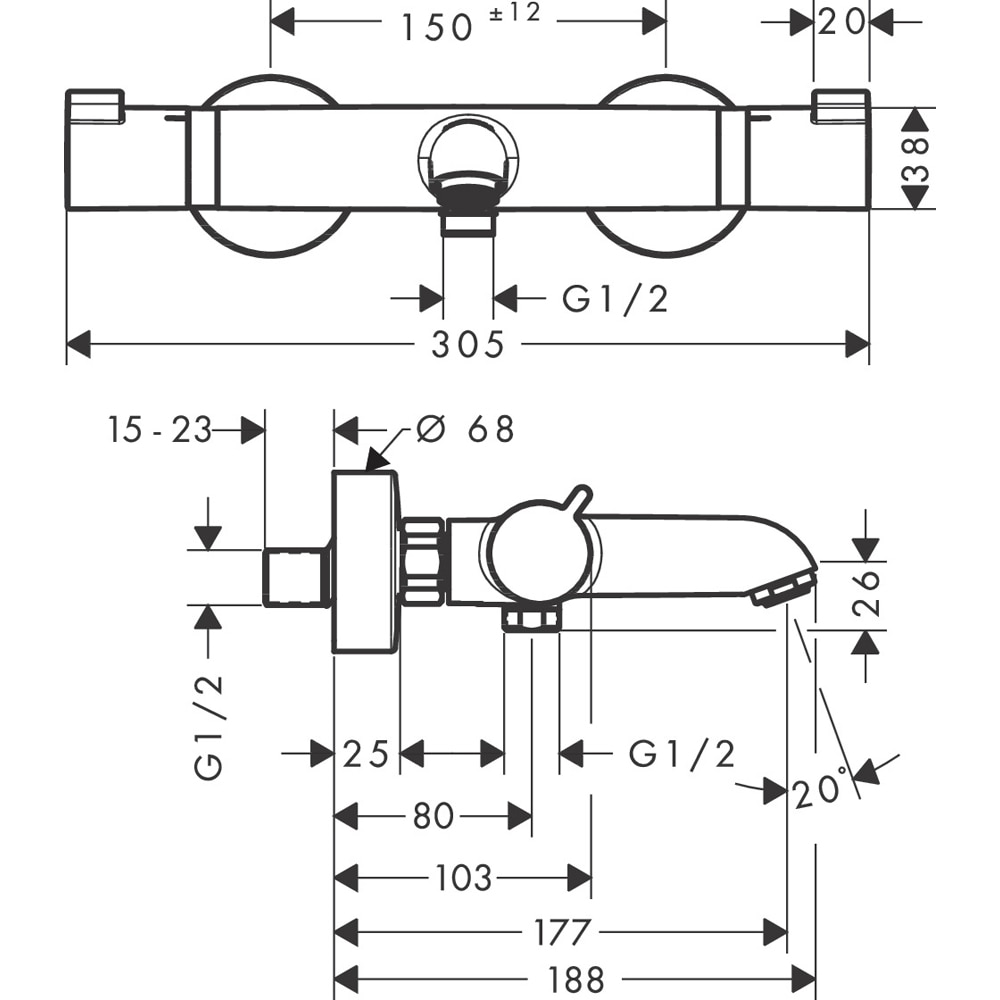 Baterie cada-dus HANSGROHE Ecostat Comfort 13114700, alama sanitara, alb