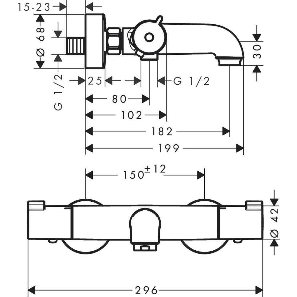 Baterie cada-dus HANSGROHE Ecostat 1001 CL 13201000, alama sanitara, crom