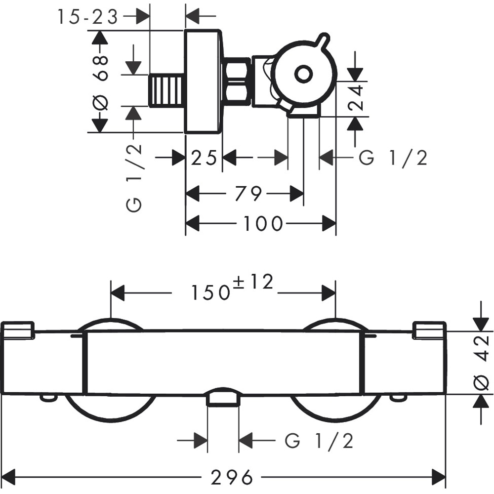 Baterie dus HANSGROHE Ecostat 1001 CL 13211000, alama sanitara, crom