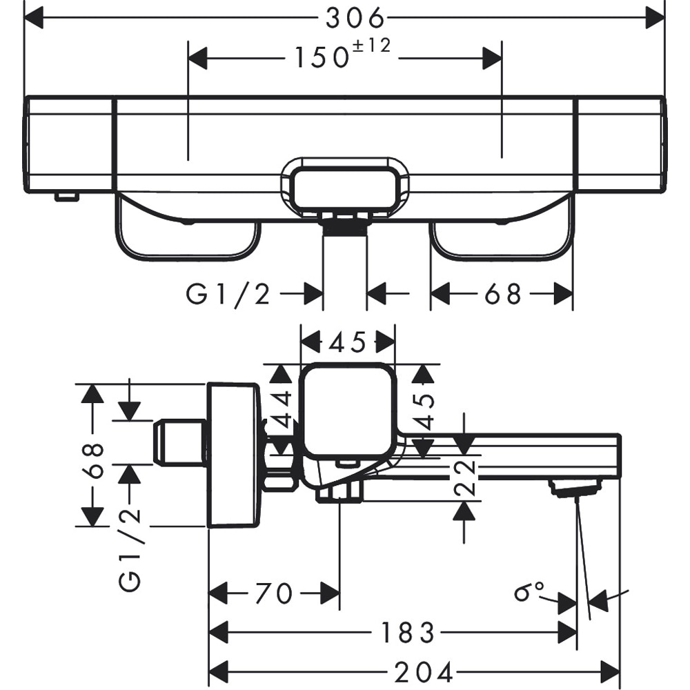 Baterie cada-dus HANSGROHE Ecostat E 15774000, alama sanitara, crom