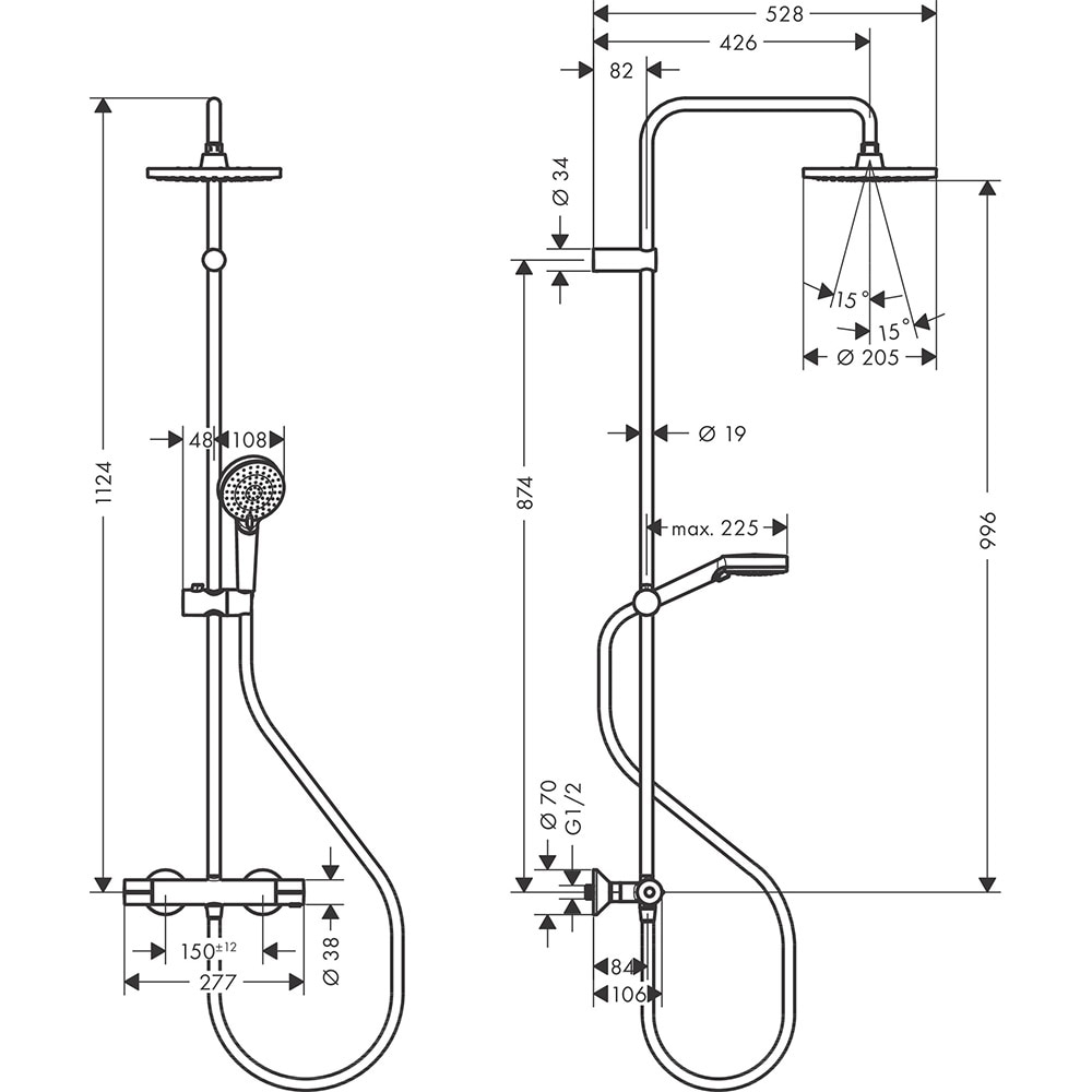 Sistem dus HANSGROHE Vernis Blend 200 26276000, termostat, 1 functie, crom